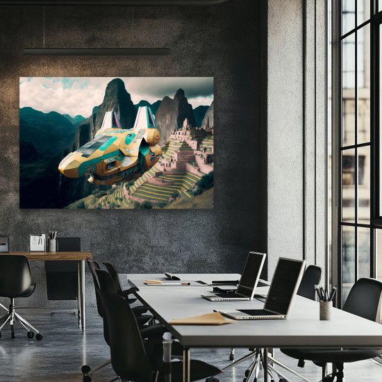 Alien spaceship flying over Machu Picchu - Πίνακας σε καμβά