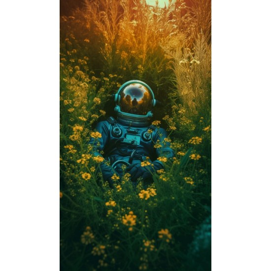 Astronaut in flowers 2 - Πίνακας σε καμβά