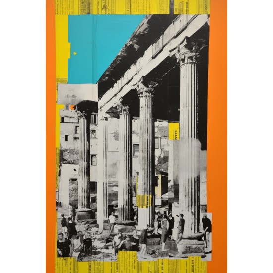 Black and white news paper collage art 3 - Πίνακας σε καμβά