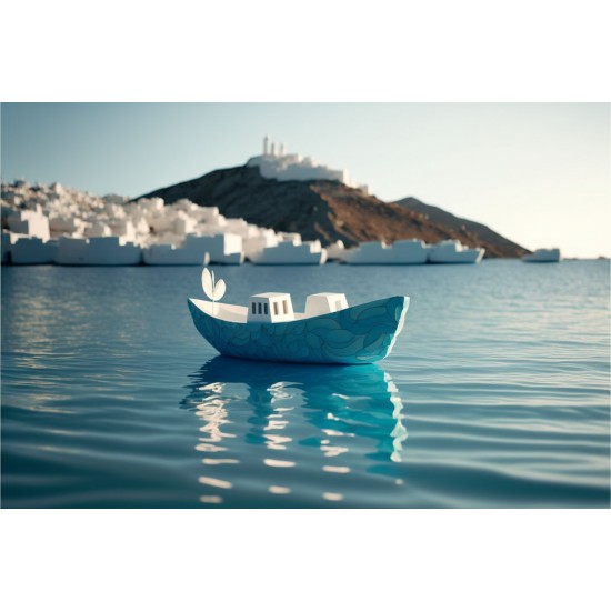 Blue boat in clear blue sea - Πίνακας σε καμβά