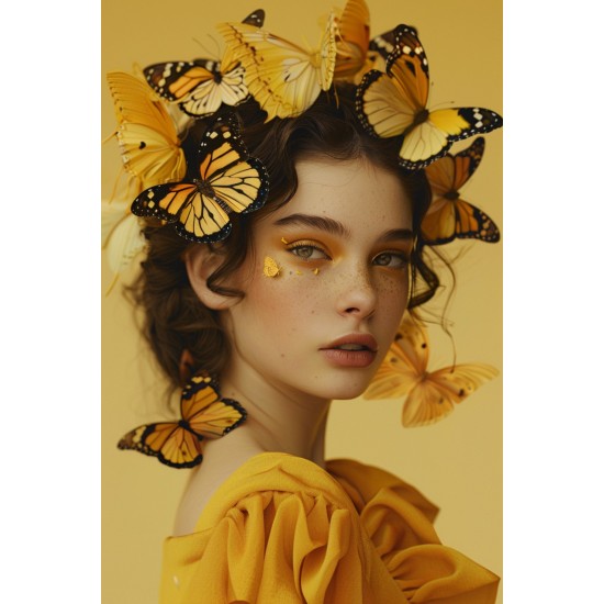 Butterflies on her head 2 - Πίνακας σε καμβά