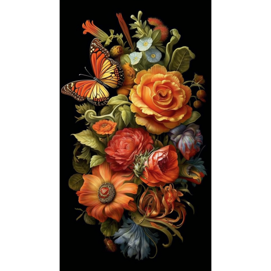 Butterfly and flowers - Πίνακας σε καμβά