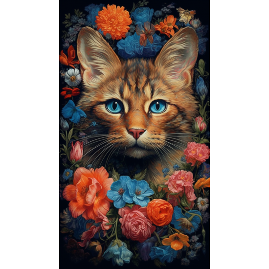 Cat in colorful flowers - Πίνακας σε καμβά