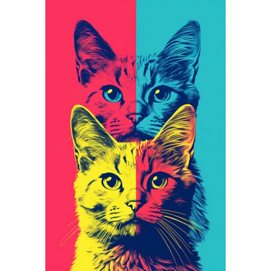 Colorful art pattern with cats - Πίνακας σε καμβά