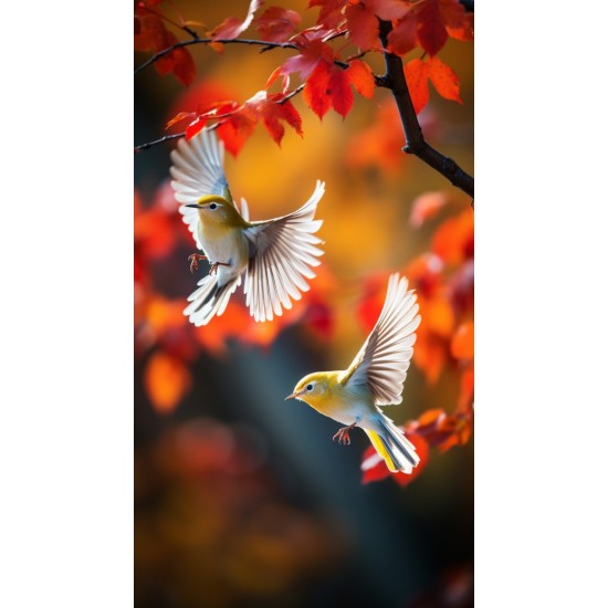 Cute birds spread their wins - Πίνακας σε καμβά