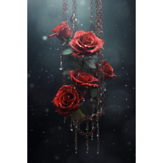Dark red roses with chains - Πίνακας σε καμβά