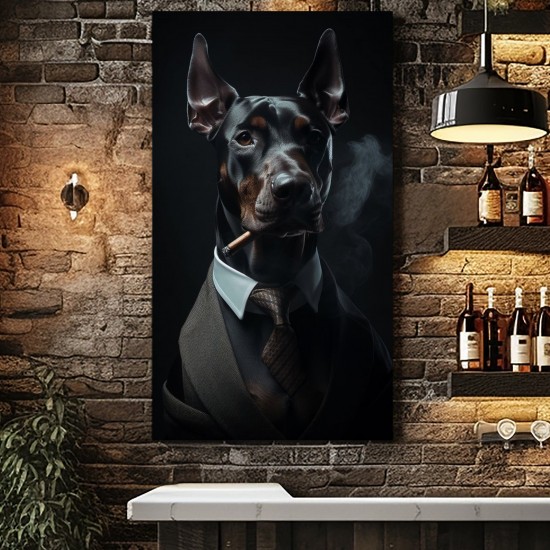 Doberman smoking cigar - Mafia animals - Πίνακας σε καμβά