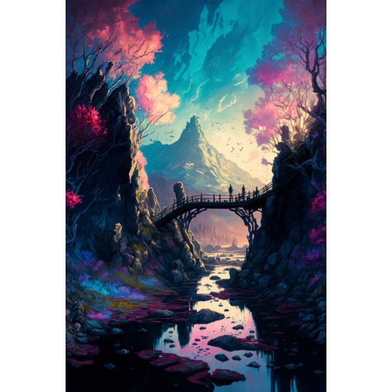 Fantasy lost Atlantis city wood bridge - Πίνακας σε καμβά