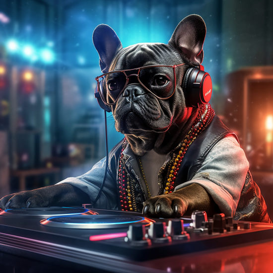 French bulldog in headphones - Πίνακας σε καμβά