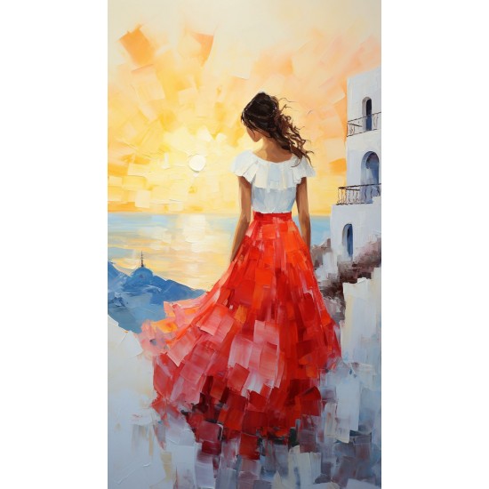 Girl with red dress 2 - Πίνακας σε καμβά