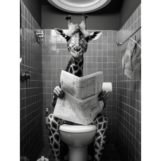 Happy giraffe on toilet - Πίνακας σε καμβά
