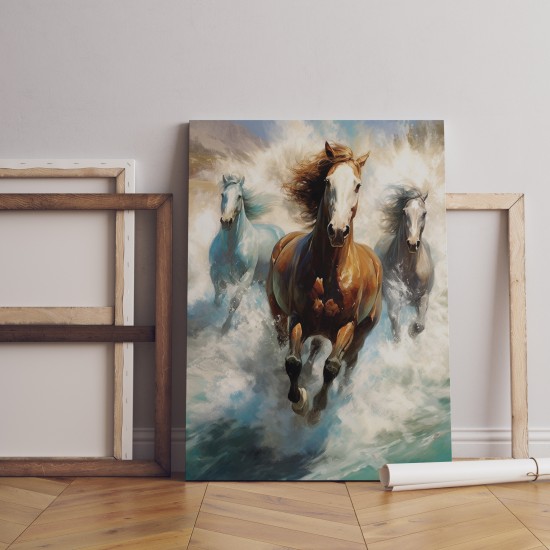 Horses running through the waves - Πίνακας σε καμβά