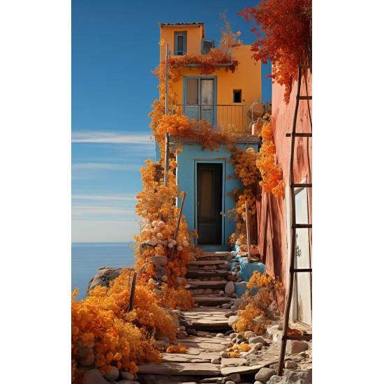 House in the edge of road - Πίνακας σε καμβά