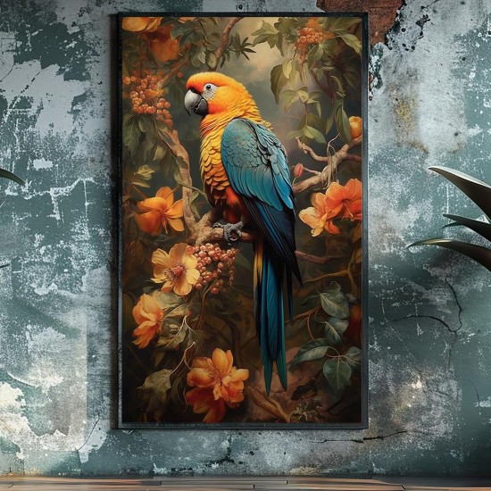 Parrot sitting on the tree - Πίνακας σε καμβά