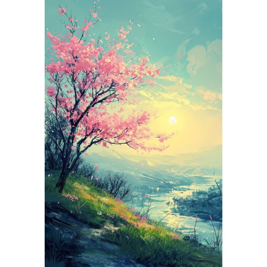 Pink almond tree - Πίνακας σε καμβά - Πίνακας σε καμβά Κάδρα / Καμβάδες