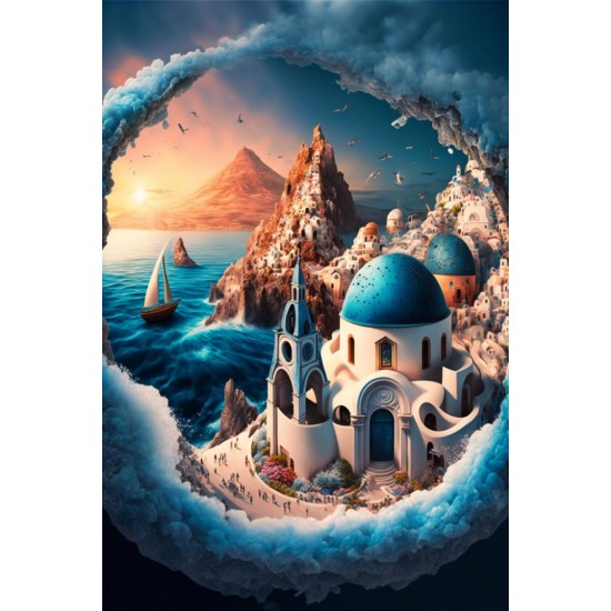 Santorini island blue white dome church - Πίνακας σε καμβά