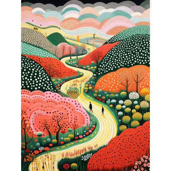 Walking beside flower field 2 - Πίνακας σε καμβά