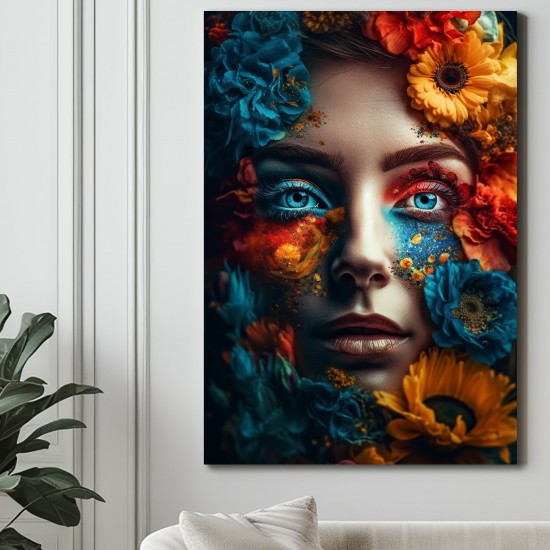 Woman dressed on flowers - Πίνακας σε καμβά