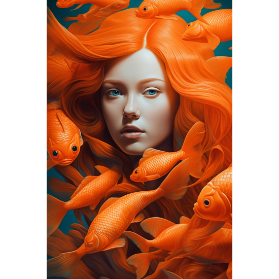 Woman with long red hair - Πίνακας σε καμβά