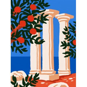 Αρχαίες κολόνες με ροδιά - Πίνακας σε καμβά