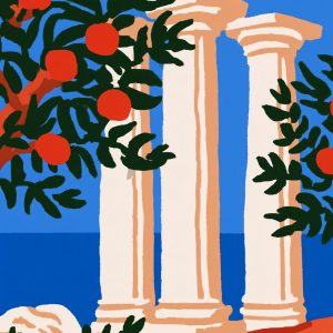 Αρχαίες κολόνες με ροδιά - Πίνακας σε καμβά Αρχαίες κολόνες με ροδιά - Πίνακας σε καμβά