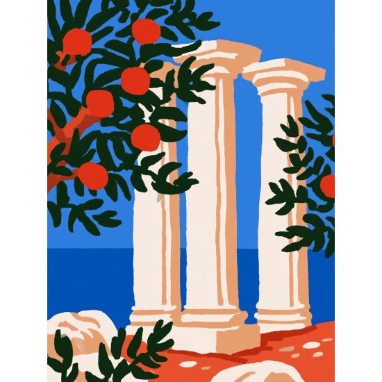 Αρχαίες κολόνες με ροδιά - Πίνακας σε καμβά