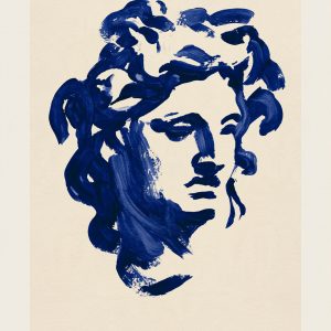 Αρχαίο κεφάλι σε μπλε πινελιές - Πίνακας σε καμβά