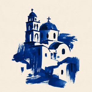 Εκκλησία με καμπαναριό σε μπλε - Πίνακας σε καμβά