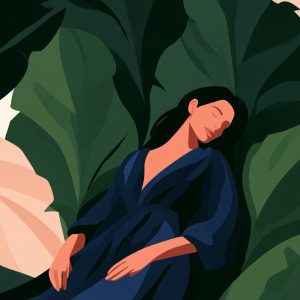 Γυναίκα σε τροπικά φύλλα - Πίνακας σε καμβά