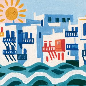 Μύκονος με κύματα και ήλιο - Πίνακας σε καμβά