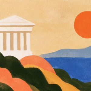 Παρθενώνας με πορτοκαλί ήλιο - Πίνακας σε καμβά