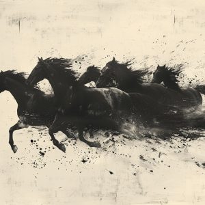Άλογα που καλπάζουν σε μελάνι - Πίνακας σε καμβά