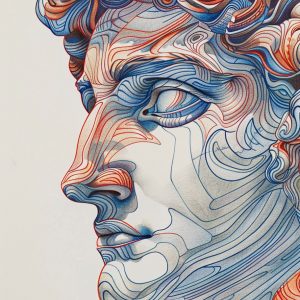 Αρχαία προτομή σε γραμμές - Πίνακας σε καμβά