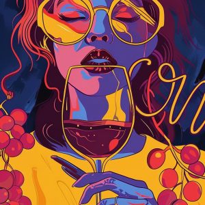 Κοπέλα με ποτήρι κρασί - Πίνακας σε καμβά