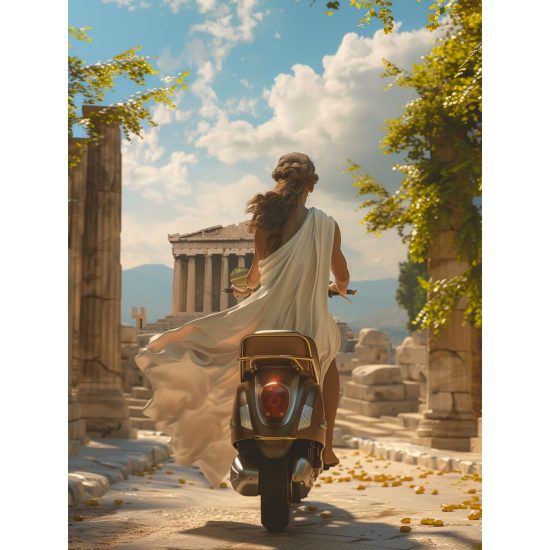Κοπέλα με βέσπα στην Ακρόπολη - Πίνακας σε καμβά