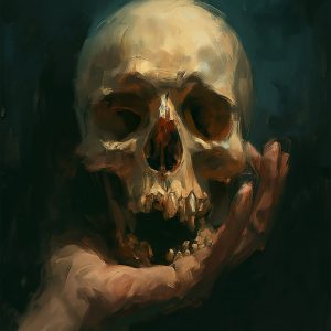 Κρανίο σε ανοιχτή παλάμη - Πίνακας σε καμβά