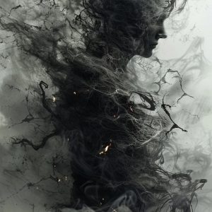 Μαύρος καπνός σε αφαίρεση - Πίνακας σε καμβά