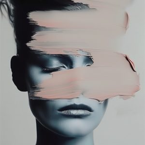 Πρόσωπο με ροζ πινελιά - Πίνακας σε καμβά