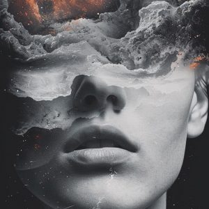 Πρόσωπο με σύννεφα του διαστήματος - Πίνακας σε καμβά Πρόσωπο με σύννεφα του διαστήματος - Πίνακας σε καμβά
