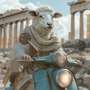 Πρόβατο με βέσπα στην Ακρόπολη - Πίνακας σε καμβά