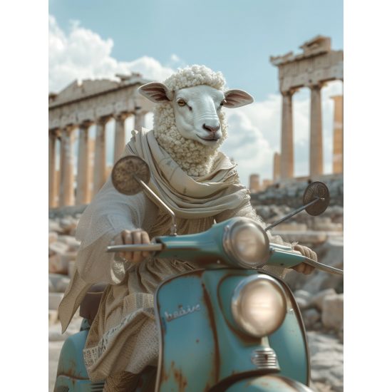 Πρόβατο με βέσπα στην Ακρόπολη - Πίνακας σε καμβά
