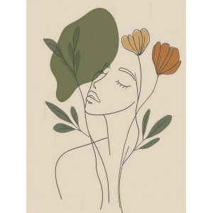 Γυναίκα με λουλούδια line art - Πίνακας σε καμβά