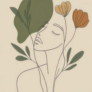 Γυναίκα με λουλούδια line art - Πίνακας σε καμβά