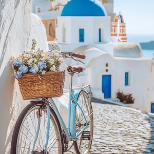 Ποδήλατο στη Σαντορίνη - Πίνακας σε καμβά