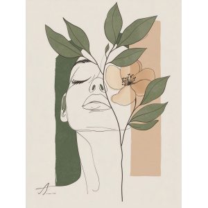 Πρόσωπο με φύλλα line art - Πίνακας σε καμβά