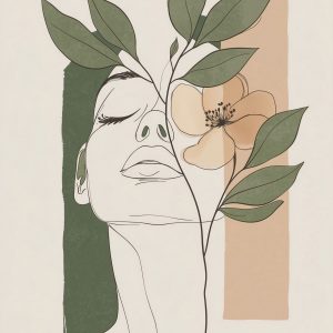 Πρόσωπο με φύλλα line art - Πίνακας σε καμβά