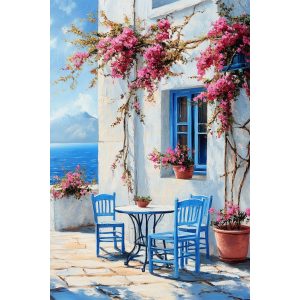 Τραπεζάκι με θέα θάλασσα - Πίνακας σε καμβά Τραπεζάκι με θέα θάλασσα - Πίνακας σε καμβά