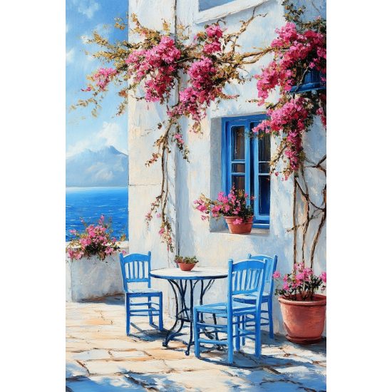 Τραπεζάκι με θέα θάλασσα - Πίνακας σε καμβά