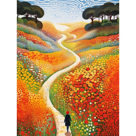 Walking beside flower field 3 - Πίνακας σε καμβά