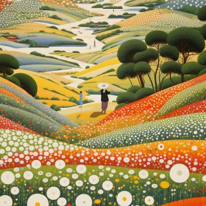 Walking beside flower field - Πίνακας σε καμβά